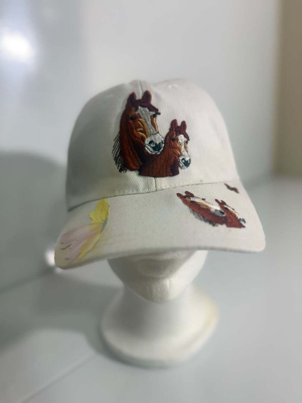 Horses Horse Heads Stallion Bronco Khaki Tan Embroidered Cap Hat